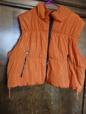wild fable Orange Puffer Vest with Black Trim
